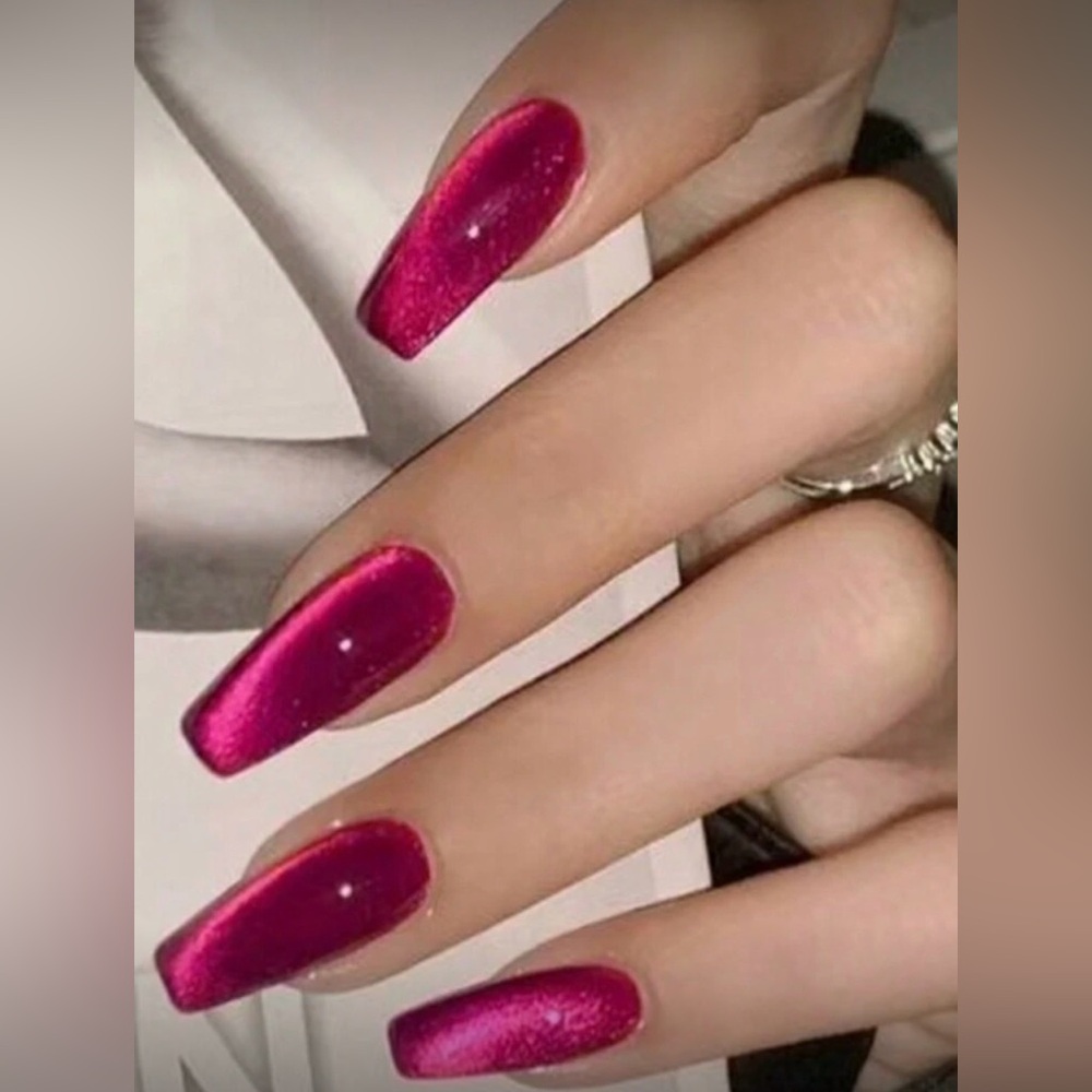 Hot Pink Magenta Metallic Coffin Nail Kit 24-Piece Press-On Nails New